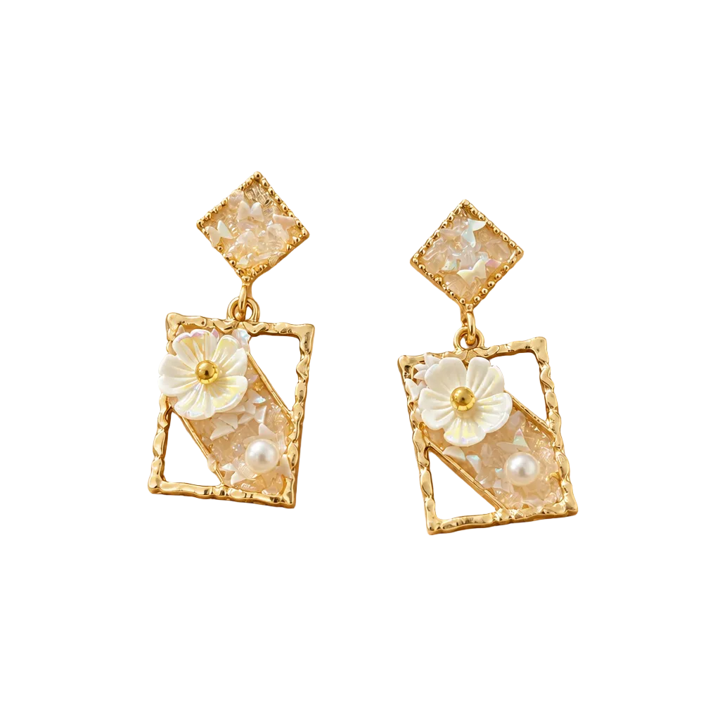 Crystal Floral Frame White Earring