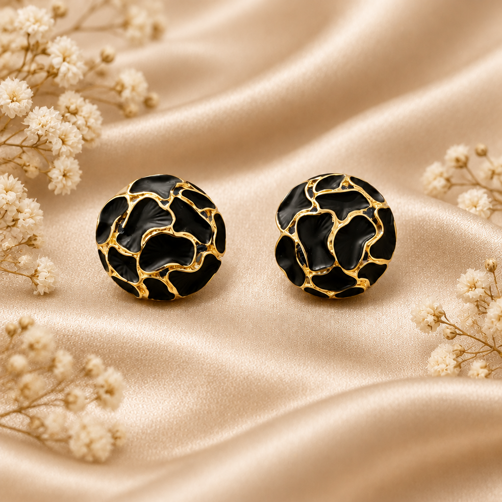 Coral Black Stud Earring
