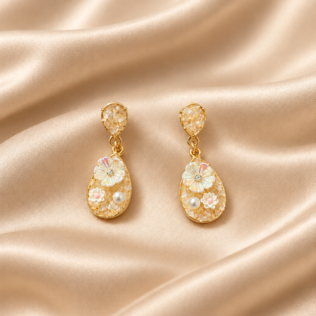 Crystal Floral Drop White Earring