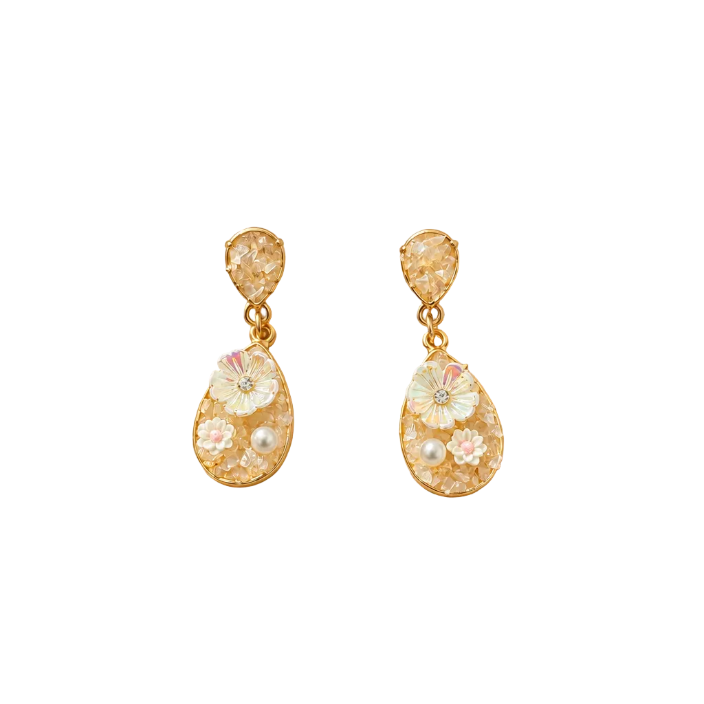 Crystal Floral Drop White Earring