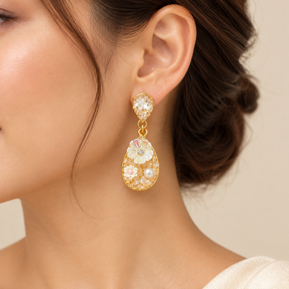 Crystal Floral Drop White Earring