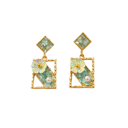 Crystal Floral Frame Blue Earring