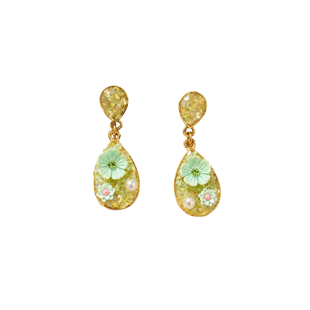 Crystal Floral Drop Green Earring