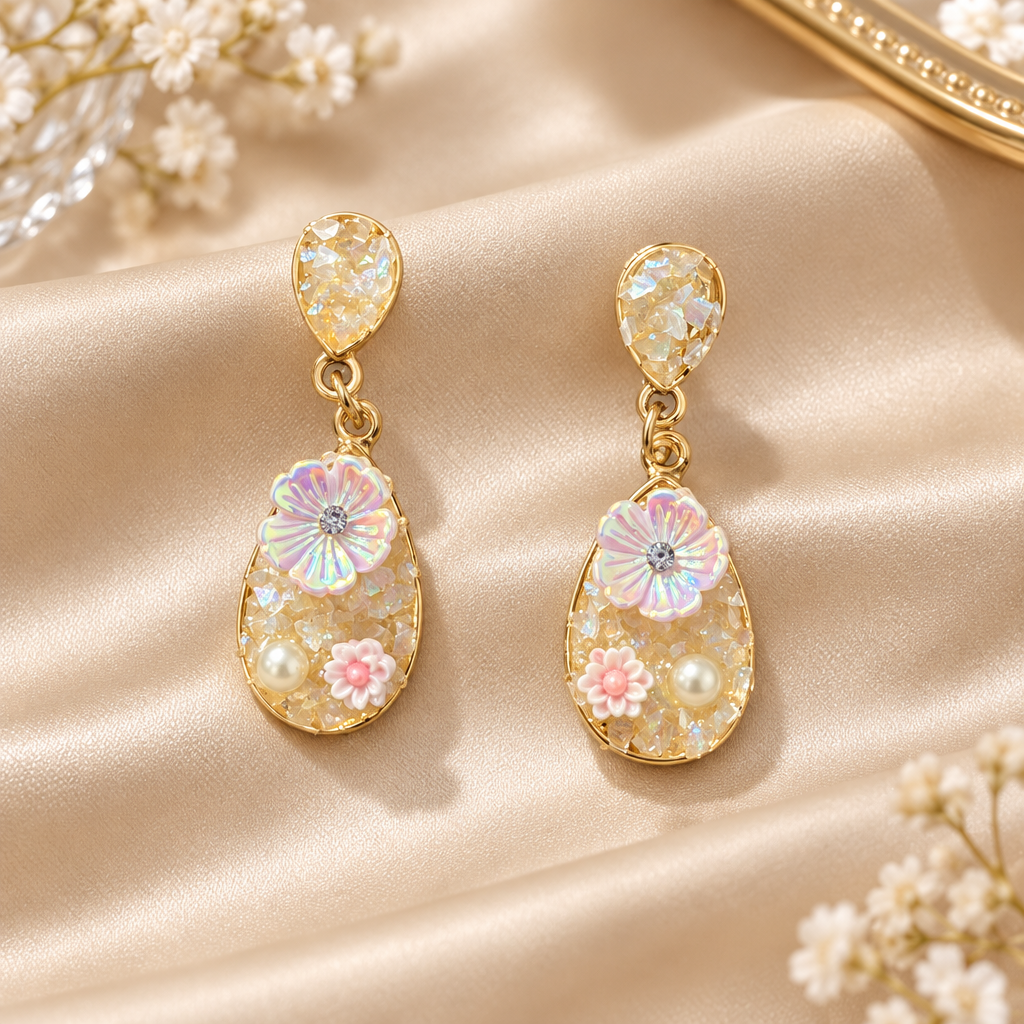 Crystal Floral drop Purple Earring