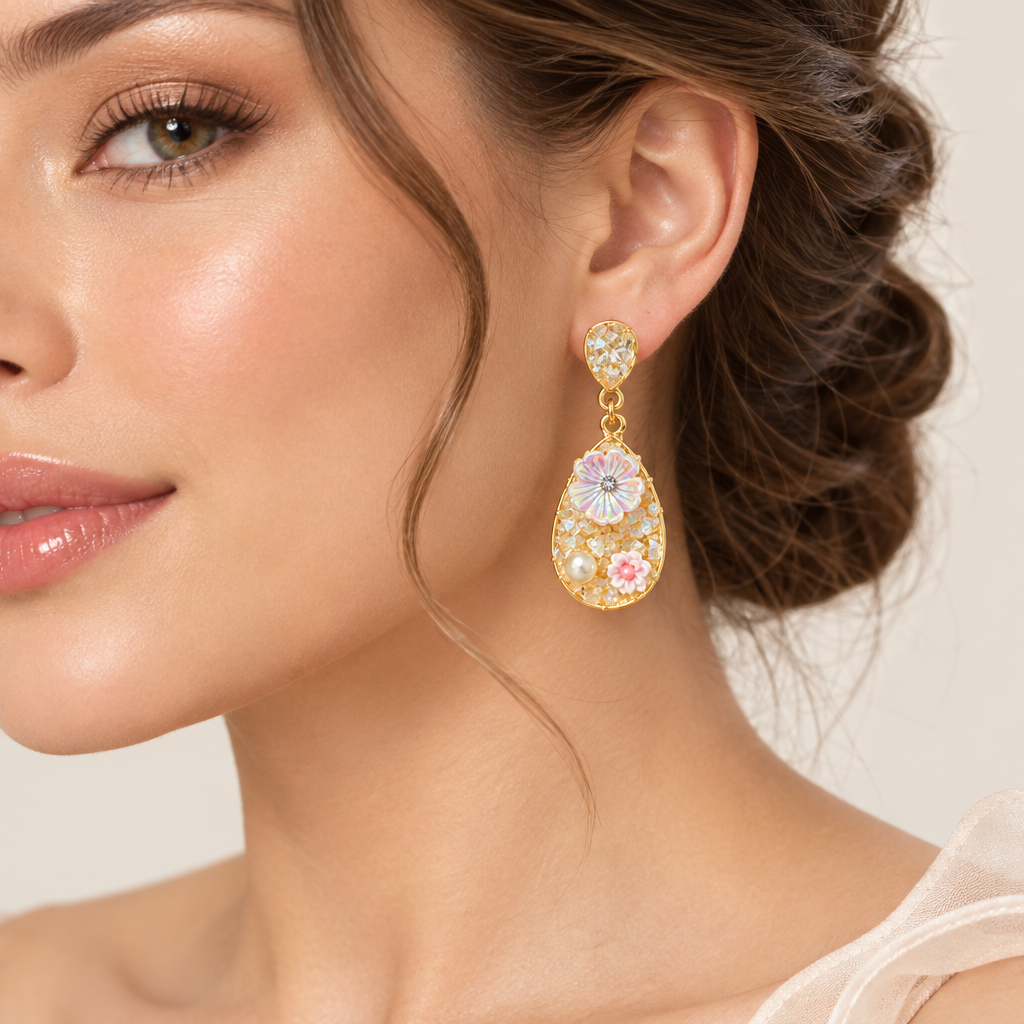 Crystal Floral Drop Purple Earring
