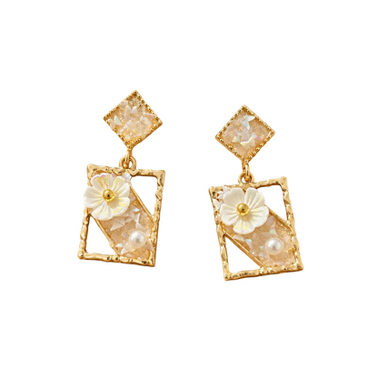 Crystal Floral Frame White Earring