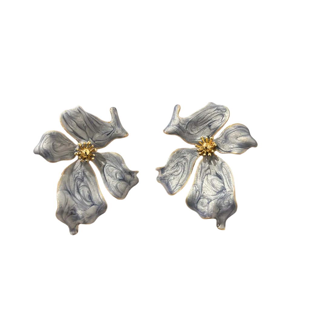 Happy Flower Marble Blue Earring