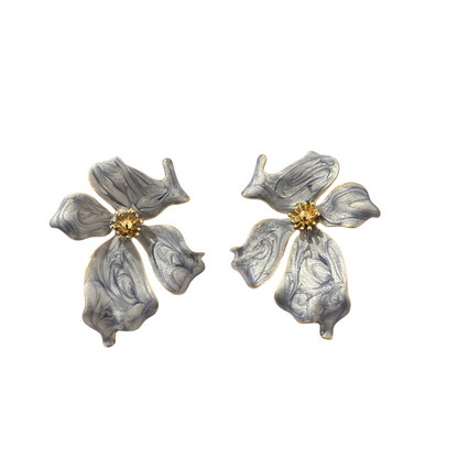Happy Flower Marble Blue Earring