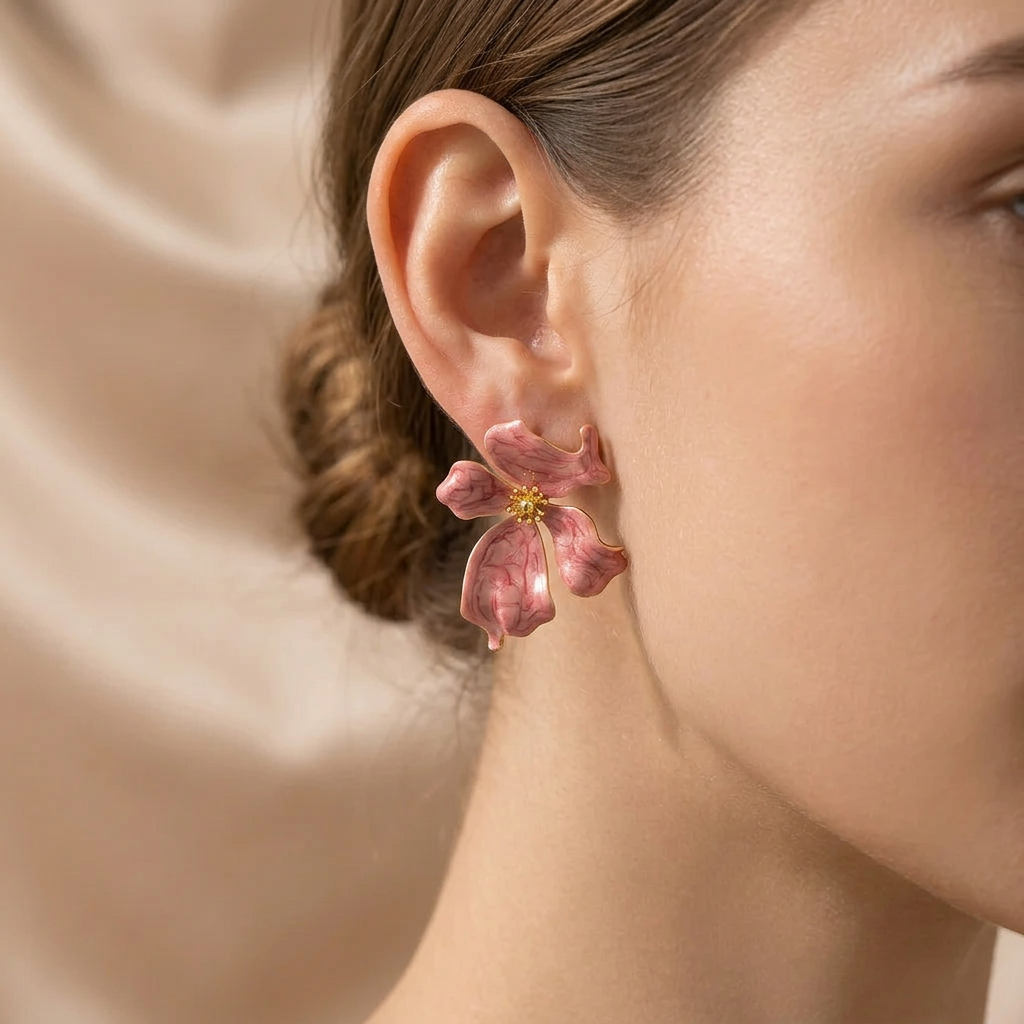 Happy Flower Marble Red Earring