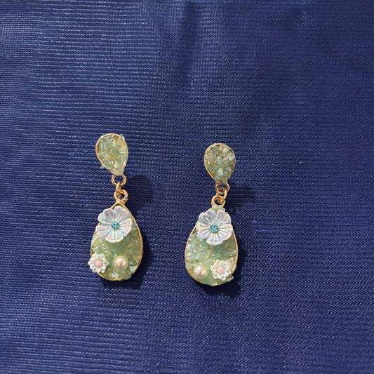 Crystal Floral Drop Blue Earring