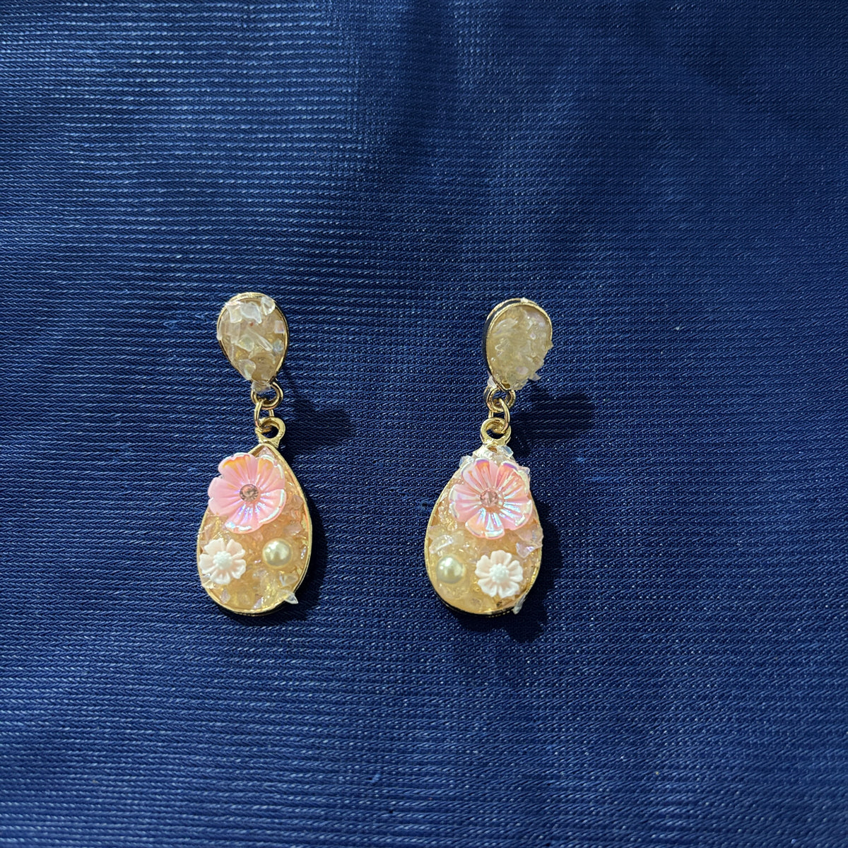 Crystal Floral Drop Pink Earring
