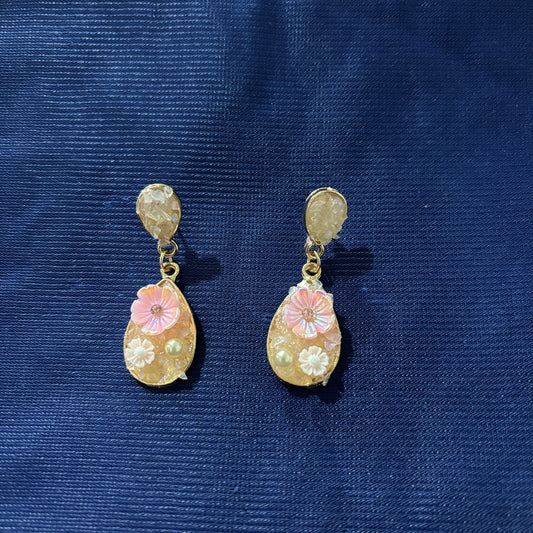 Crystal Floral Drop Pink Earring