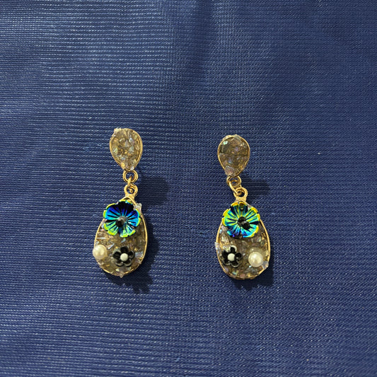 Crystal Floral Drop Black Earring