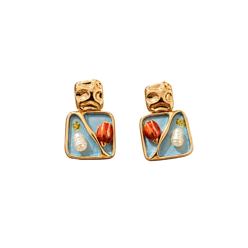Tulip & Pearl Blue Earring
