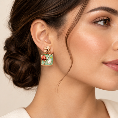 Tulip & Pearl Green Earring