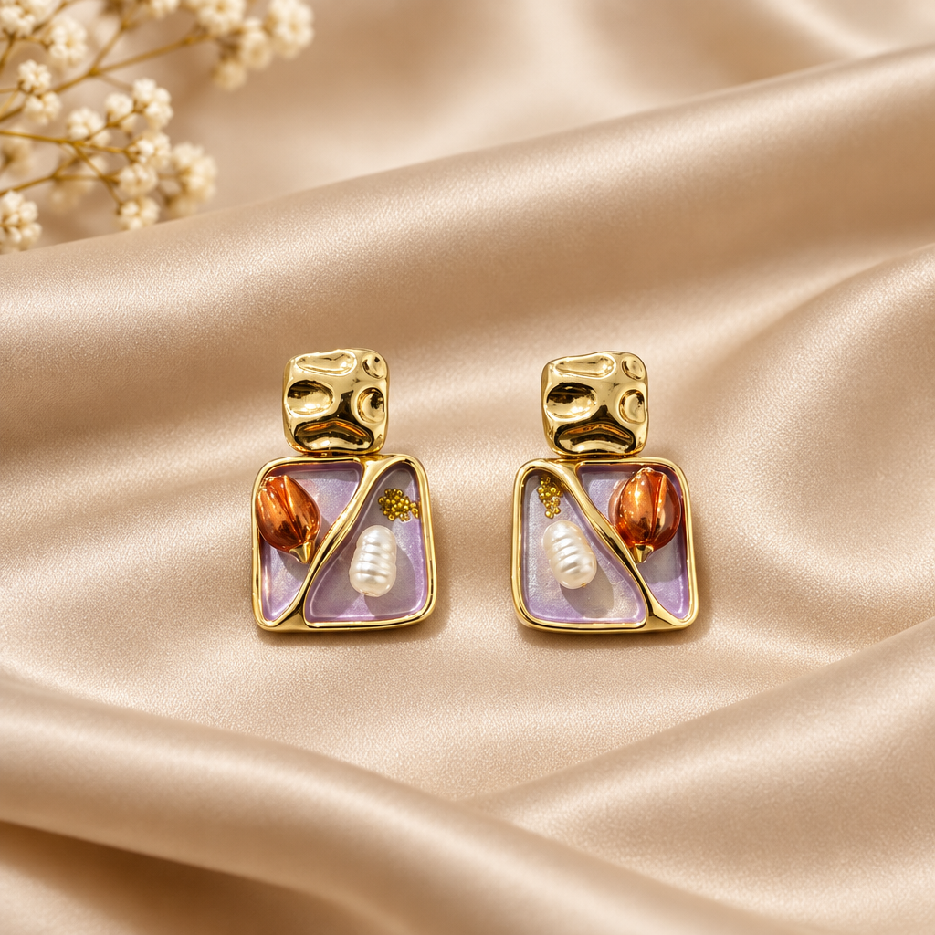 Tulip & Pearl Purple Earring