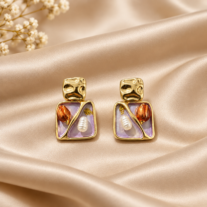 Tulip & Pearl Purple Earring