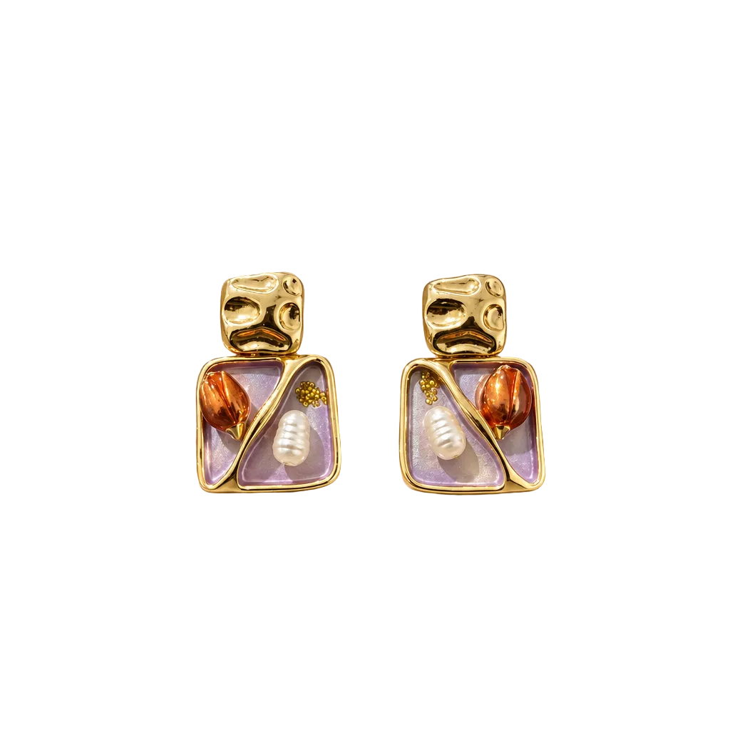 Tulip & Pearl Purple Earring