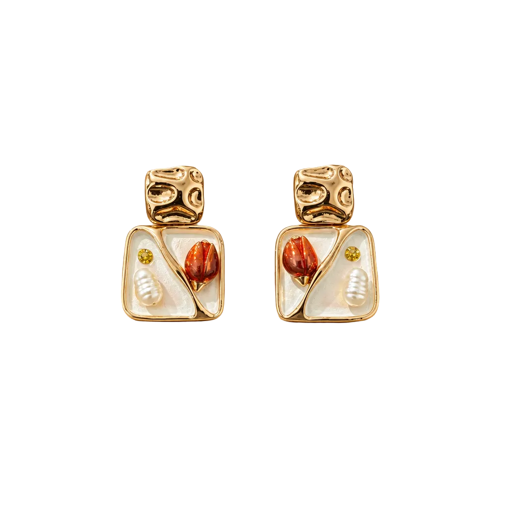 Tulip & Pearl White Earring