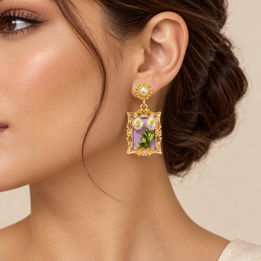 Vintage Frame Purple Earring