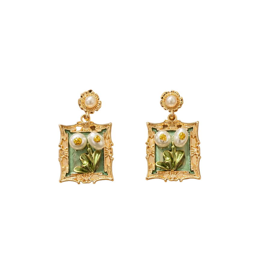 Vintage Frame Green Earring