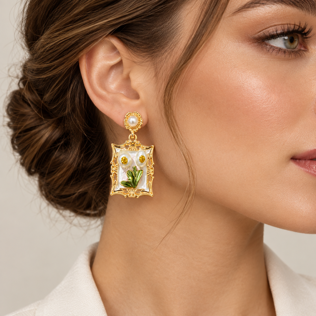 Vintage Frame White Earring