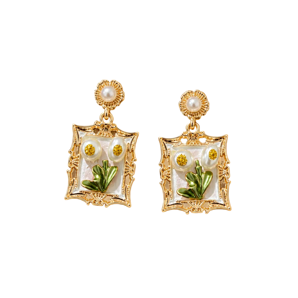 Vintage Frame White Earring